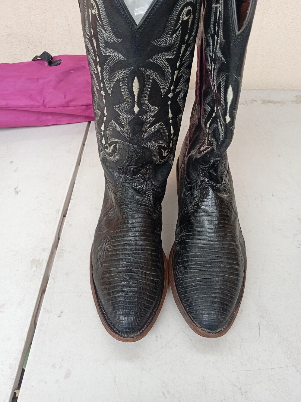 Tony Lama Lizard Black Leather Cowboy Boots